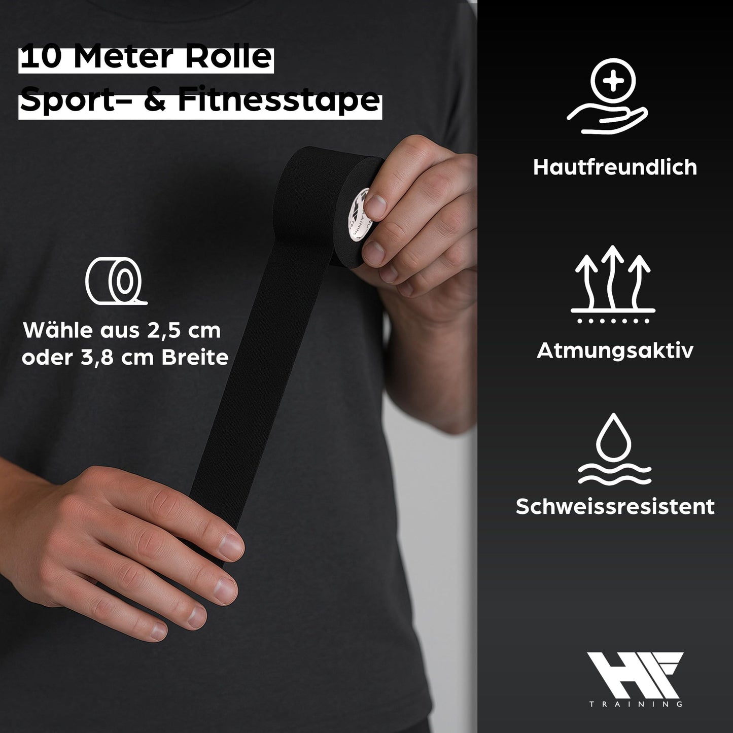 HF Training® 4er Set Profi Sporttape – Extra Stark & Wasserfest – Sport- & Fußball-Tape für Gelenke, Bänder & Stutzen