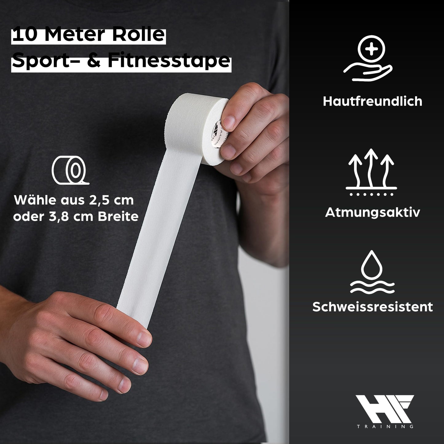 HF Training® 4er Set Profi Sporttape – Extra Stark & Wasserfest – Sport- & Fußball-Tape für Gelenke, Bänder & Stutzen